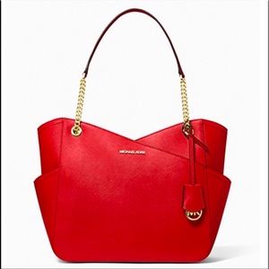 NWT Michael Kors Jet Set Large Logo Red Shoulder Bag
